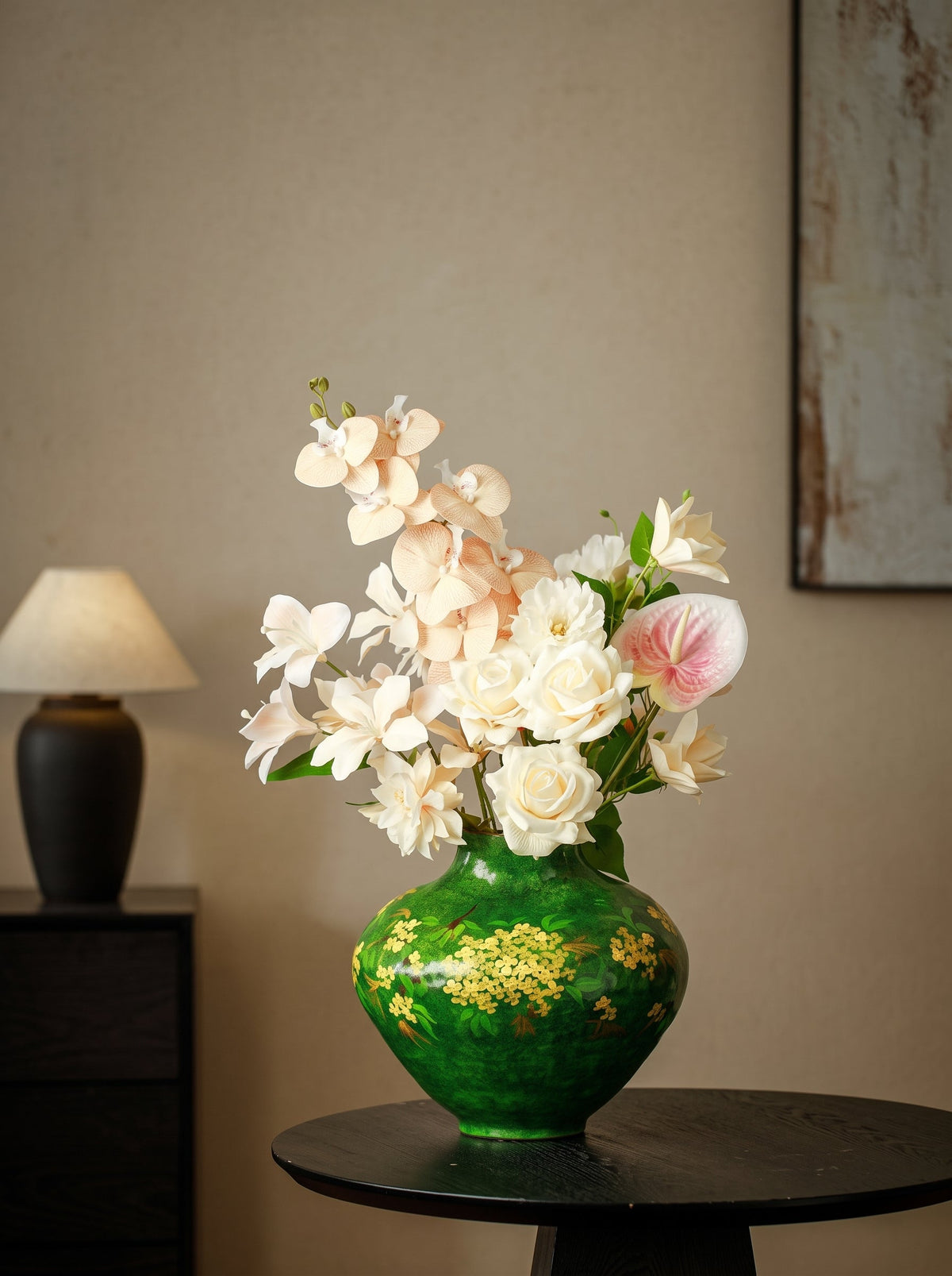 Hand-Painted Golden Osmanthus Emerald Vase