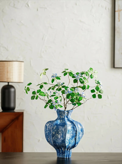 Artisan Sculptural Lapis-Blue Speckled Ceramic Vase
