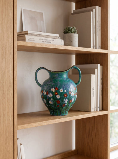 Emerald Green Hand-Painted Double-Handle Vase