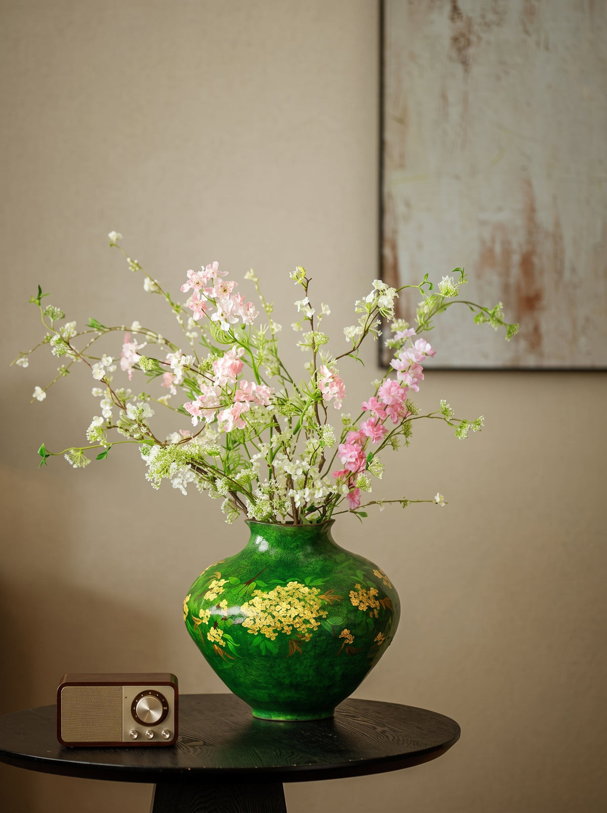 Hand-Painted Golden Osmanthus Emerald Vase